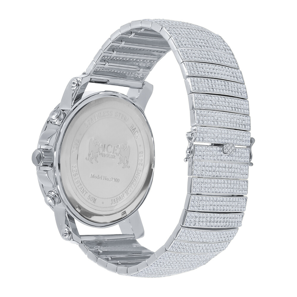 14K White Gold Tone 8 Real Diamonds Green & White Dial Luxury Band Watch W/Date