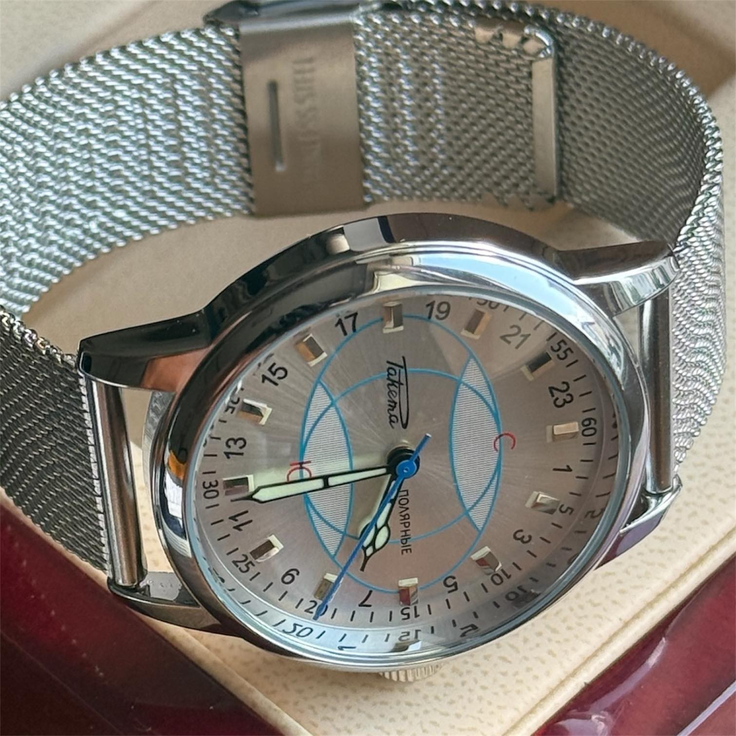 Watch 24h Mechanical Raketa Wrist Men Soviet USSR Polar Day Russian Rare Silver