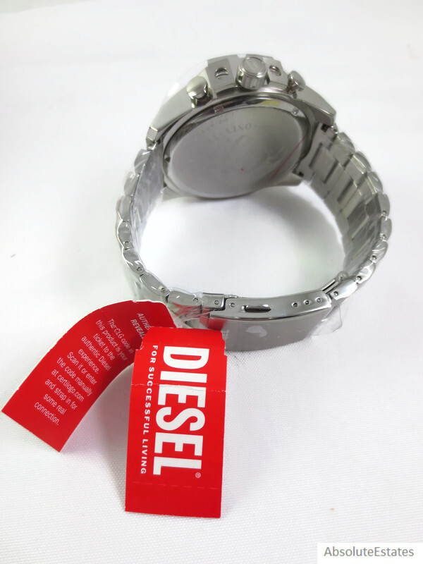 NEW Diesel Men’s Mega Chief Chronograph Silver & Blue Stainless Watch DZ4477 NWT