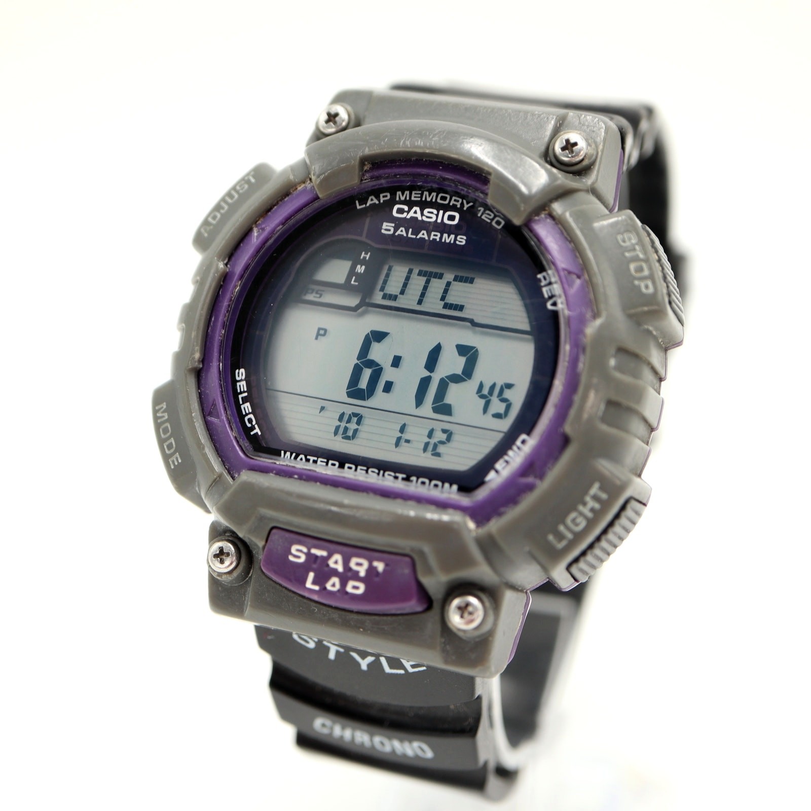 Casio STL-S100H Gray Purple Black Digital 45mm Watch Alarm Chrono w New Battery