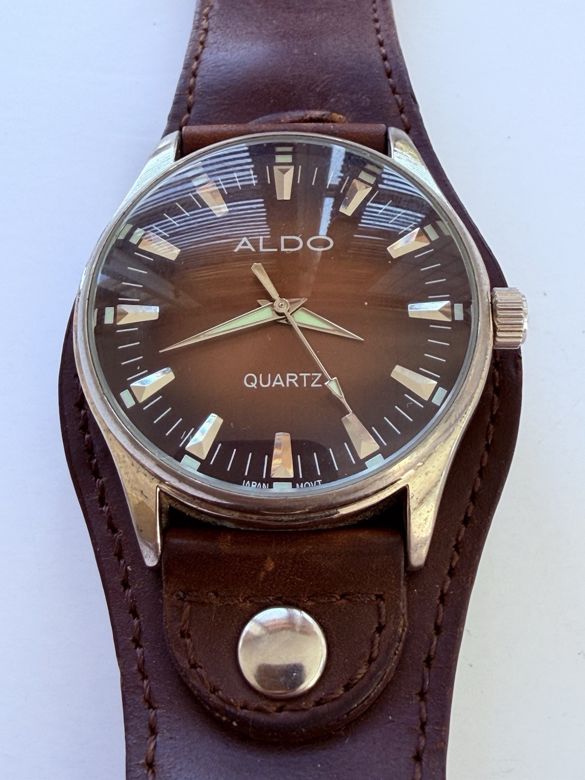 Aldo Watch Mens Rectangle White Dial Cuff Band Silver Tone Quartz New battery
