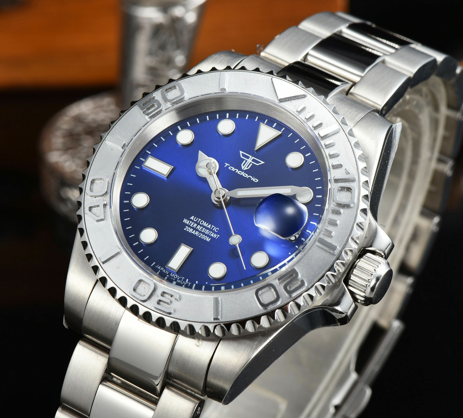 Diver 24 Jewel NH35A 40mm Auto Men Watch Blue Dial Grey Brushed Insert Polished