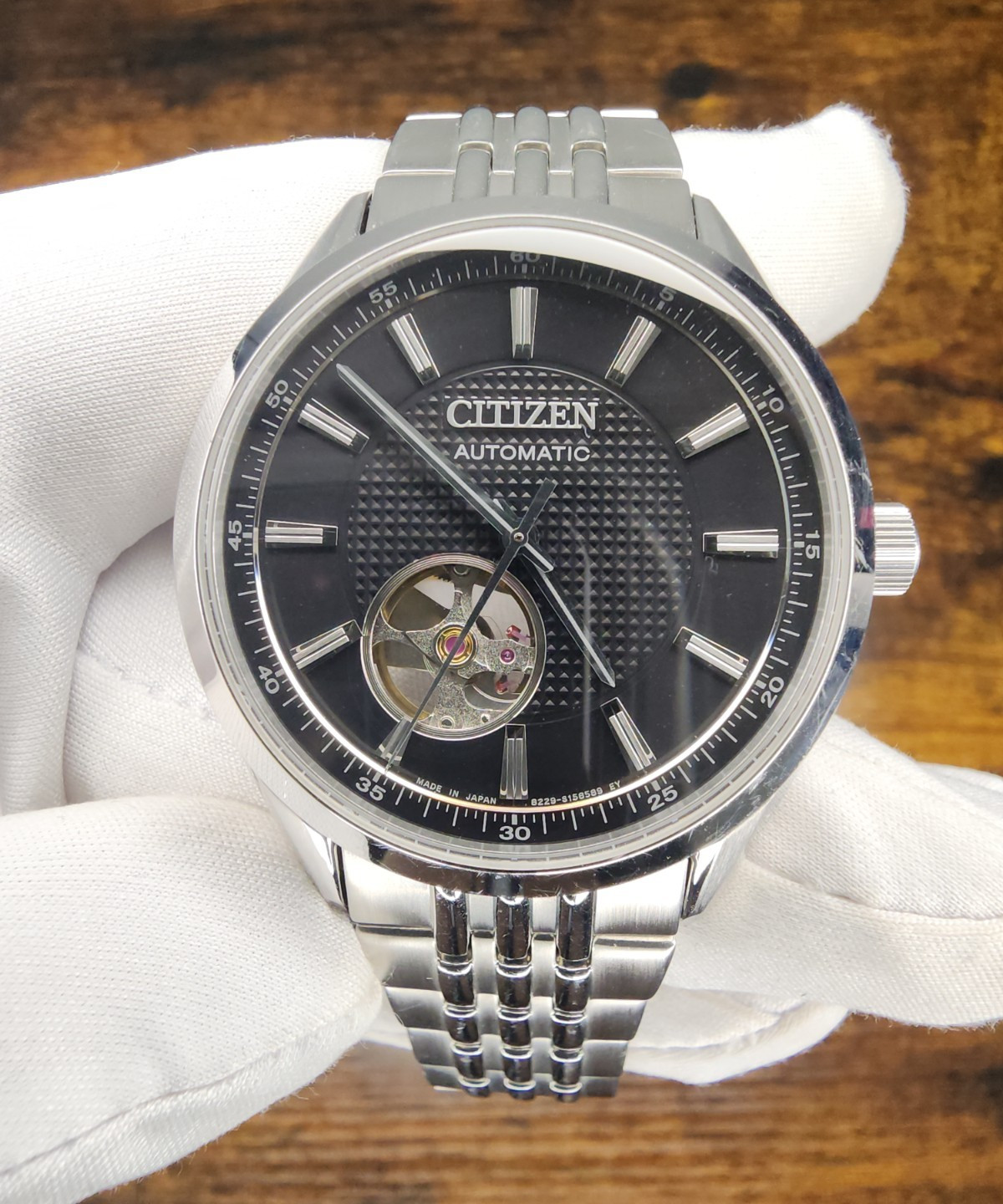 Citizen Collection Automatic Watch with Open Heart and Black Waffle Dial
