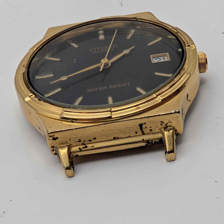 Citizen Quartz Watch Black Dial Date Gold-Tone 31mm Case 14mm Lugs Running