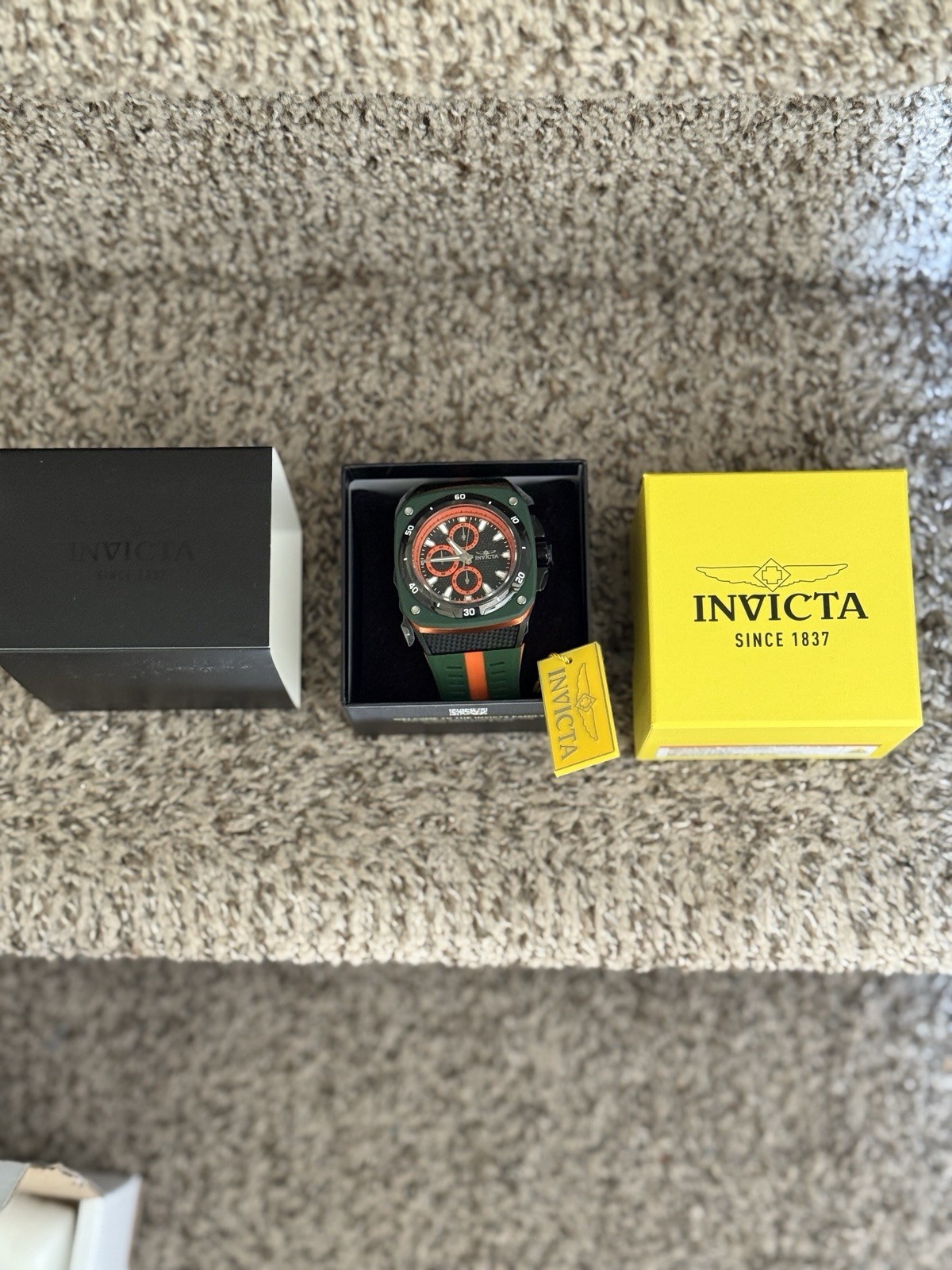 Invicta Black and Orange Chronograph Watch Mens rubber strap