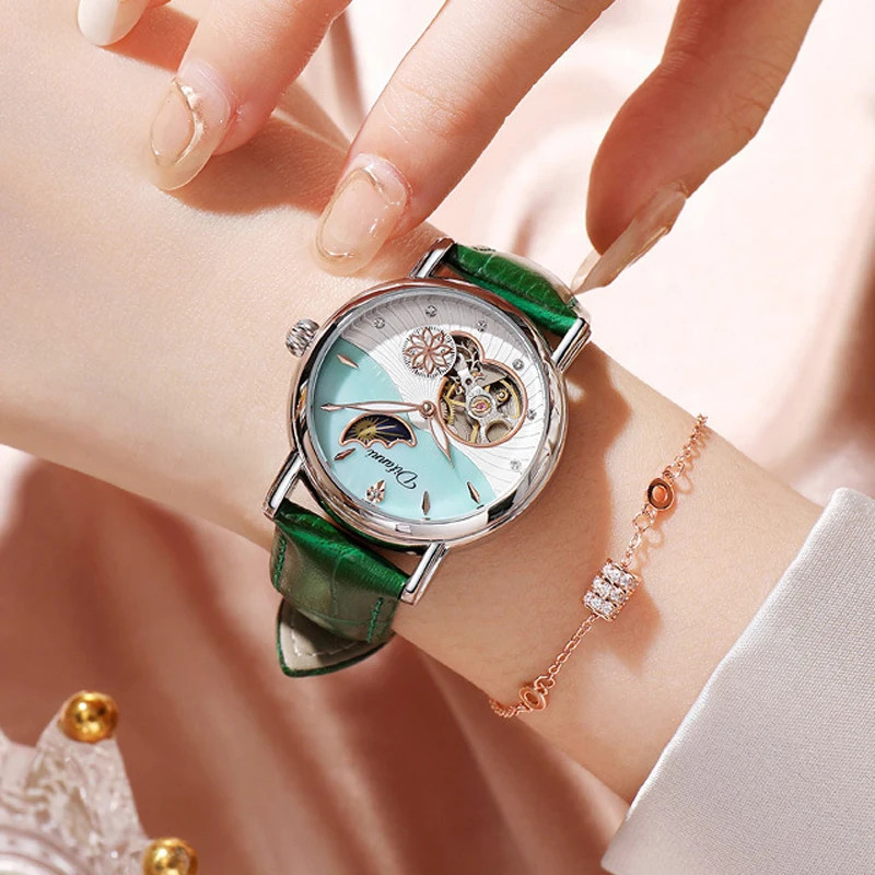 Women’s Automatic Flower Rotating Moonphase Watch Luxury Waterproof Luminous
