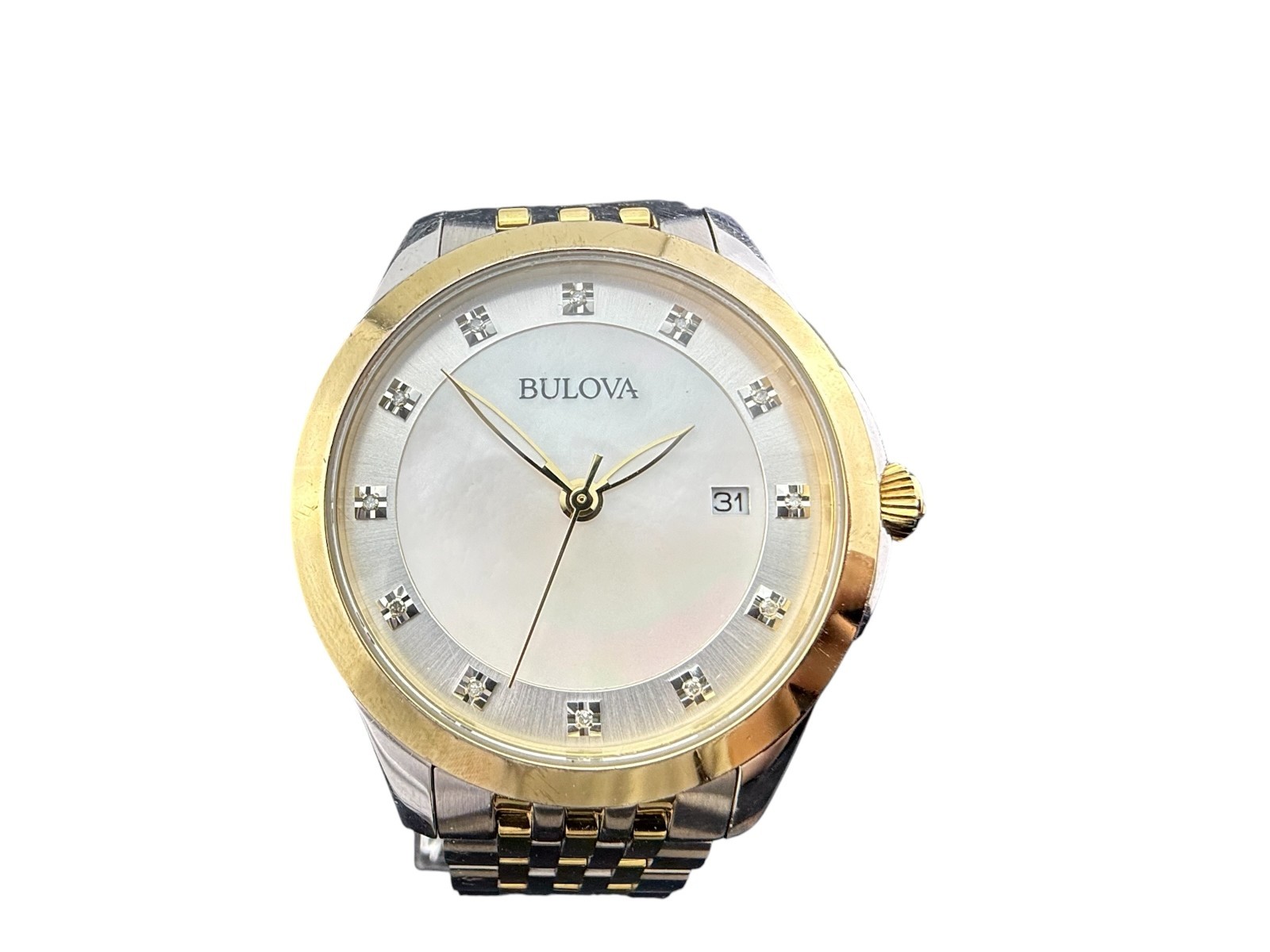 Bulova Mother of Pearl Diamond Accent Dial Two-Tone Stainless Steel Watch 98P161