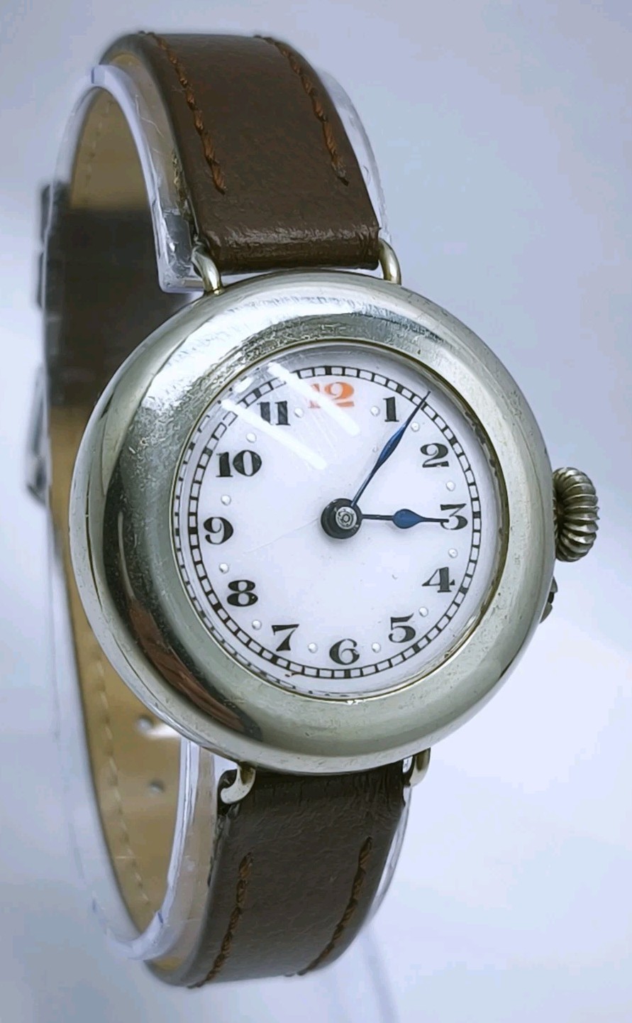 Vtg c1914 Swiss Chrome Nickel Plated WW1 Era 31mm Trench Watch Spares Or Repair