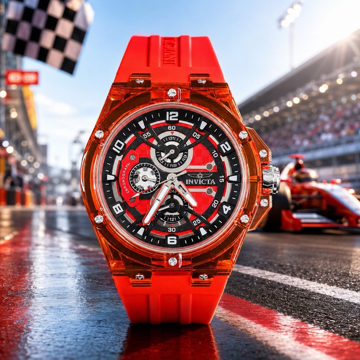 NEW Invicta Racing Saphirex Men’s Chronograph Quartz Analog Watch Red 46mm