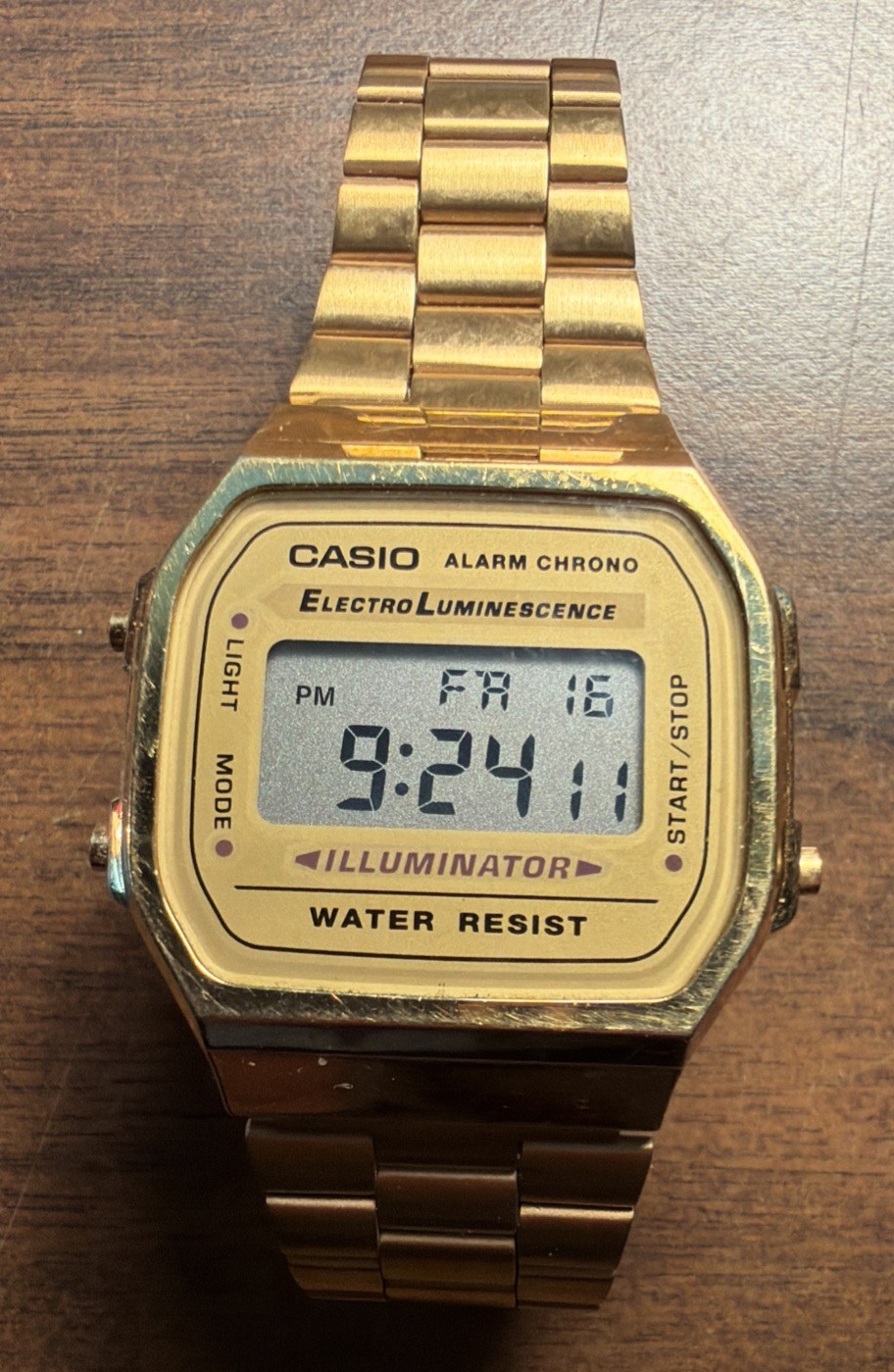 Casio 3298 A168 Mens Watch 35mm Gold Tone Alarm Chronograph Illuminator