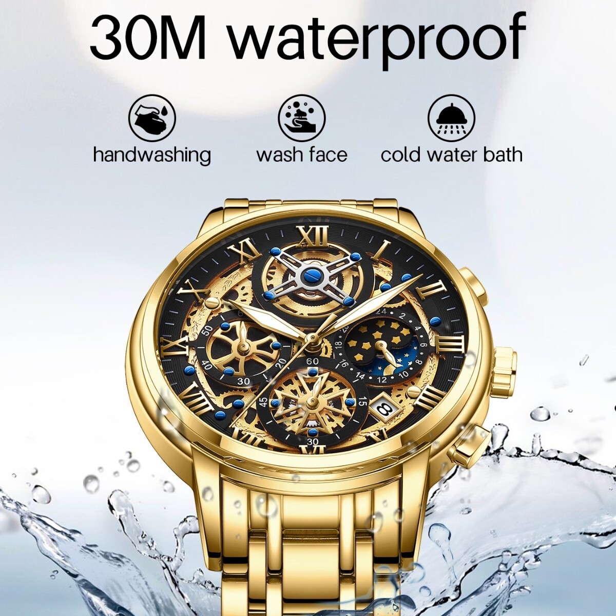 Classic Men Watch Stainless Steel Quartz Luminous Wristwatch Business Waterproof