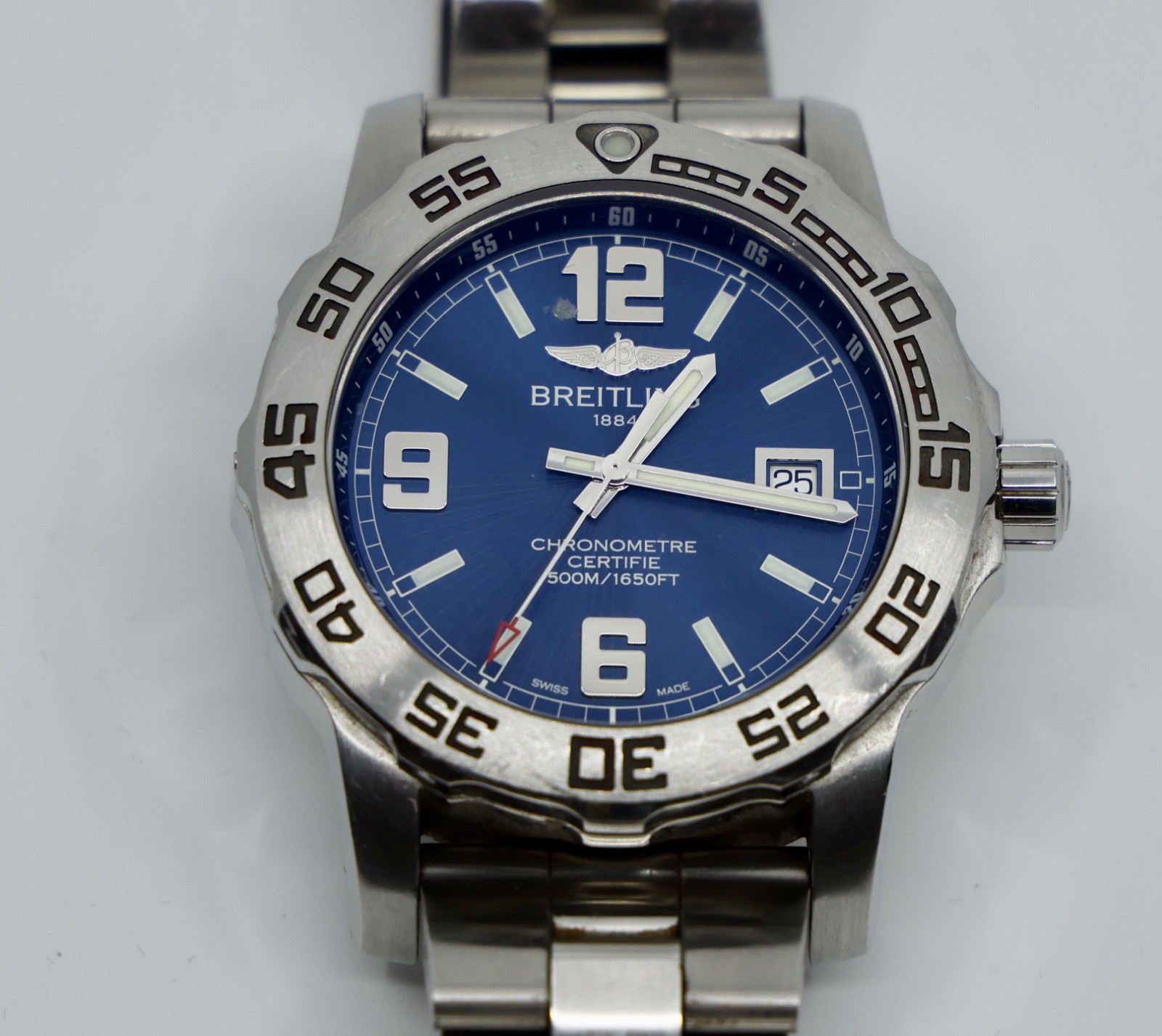 Breitling Colt 44 mm Blue Quartz Men’s Watch A74387 Stainless Band