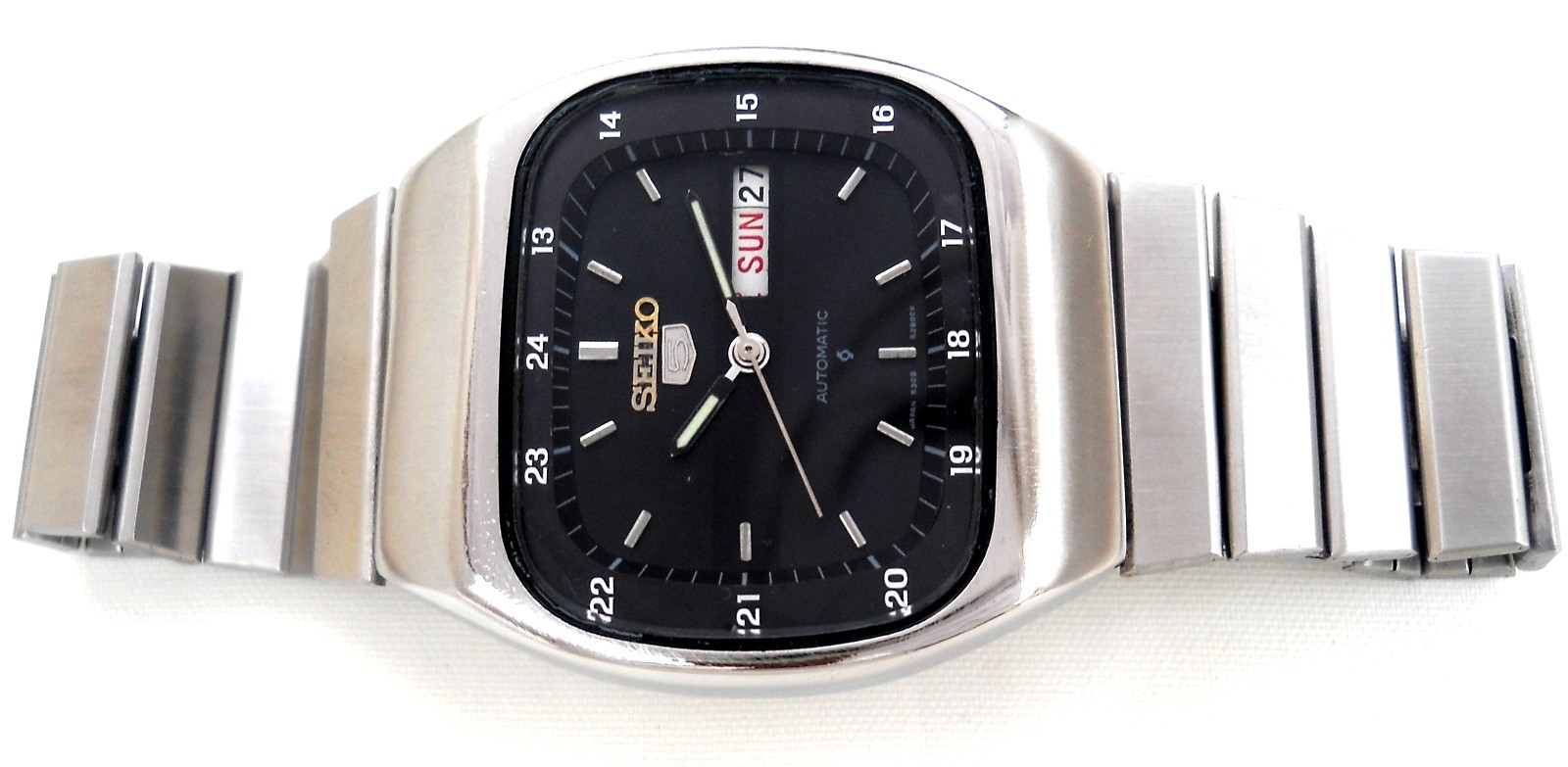 Vintage Seiko 5 Automatic Watch Black Military Dial 6309 TV Screen Case