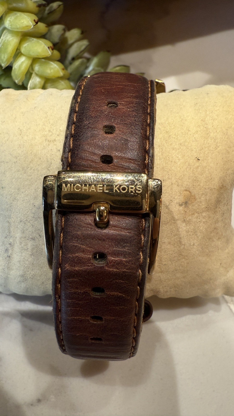 Michael Kors Chronograph Quartz Dress Watch Brown Leather Gold Stainless Steel