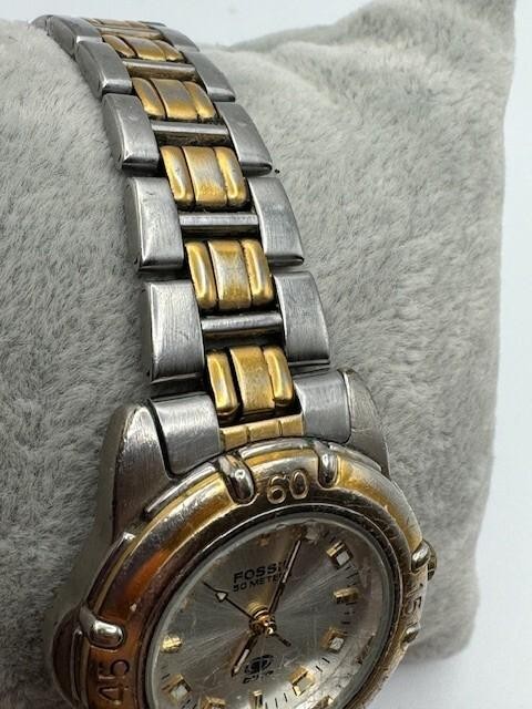 Vintage Ladies Fossil Blue AM-3095 Two Tone Quartz Watch New Battery