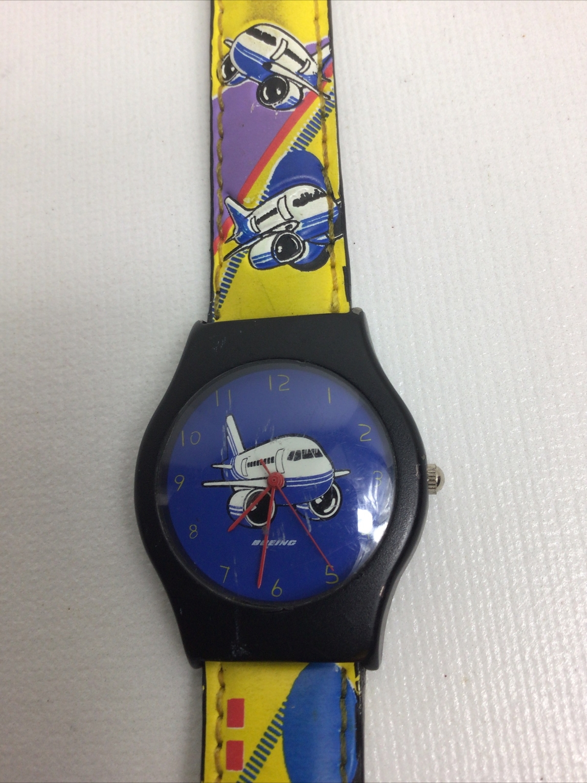 Original Vintage Boeing Wristwatch Airplane Airline Yellow Blue Red Purple Black
