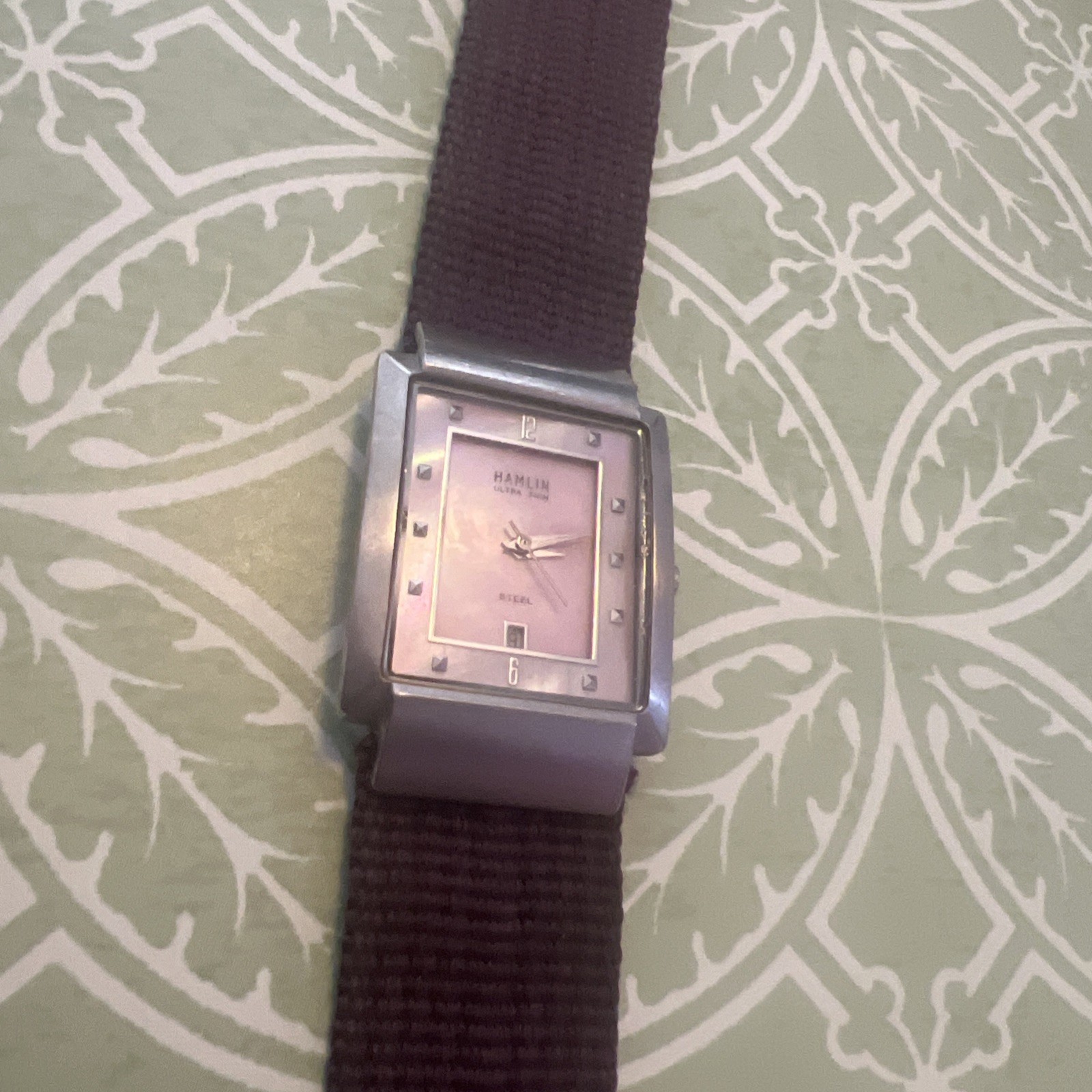 Hamlin Ultra Thin Steel Silver Flat Band Women’s Watch New Battery Mother Pearl