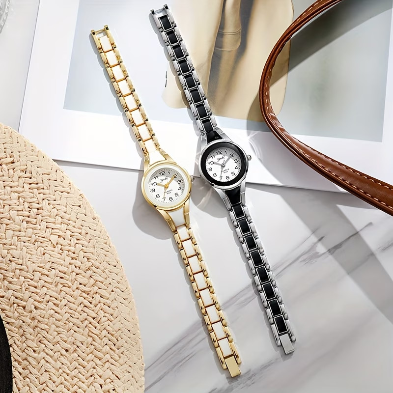 Elegante reloj de cuarzo con pulsera de diamantes de imitación de lujo
