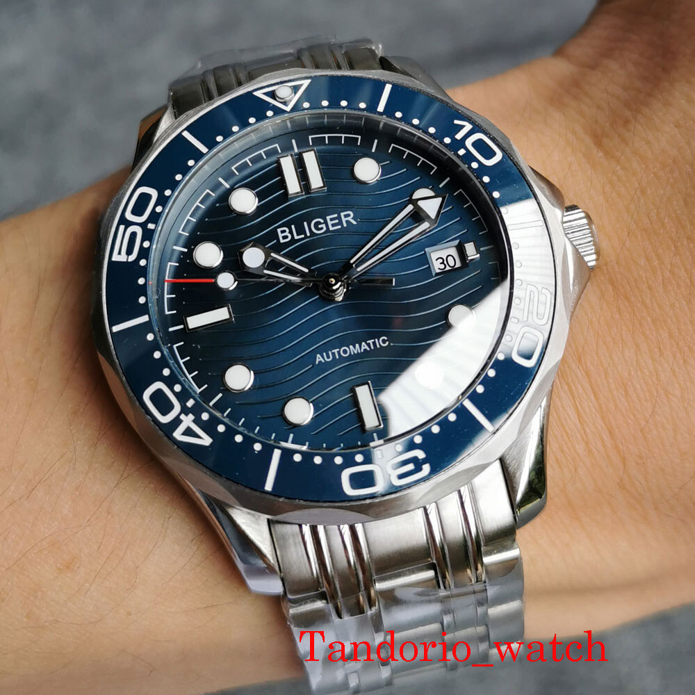 Bliger 41mm Black Blue Green Dial Sapphire Glass PT5000 NH35 Automatic Men Watch