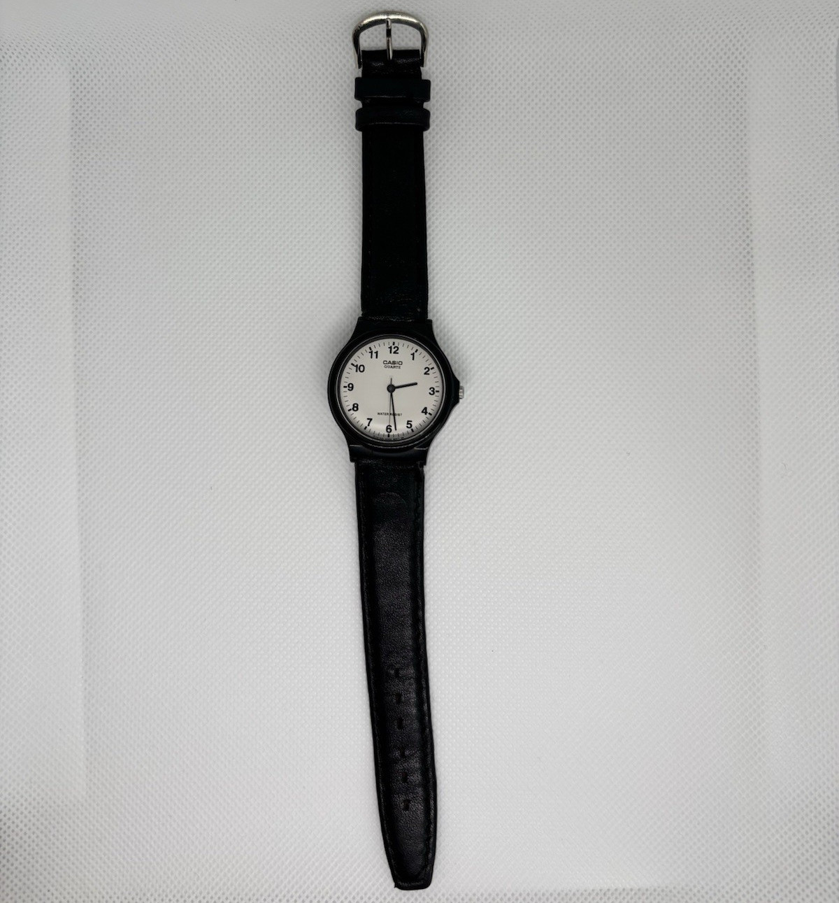 Casio MQ-24 34mm Quartz White Dial Black Resin Case Black Leather Strap