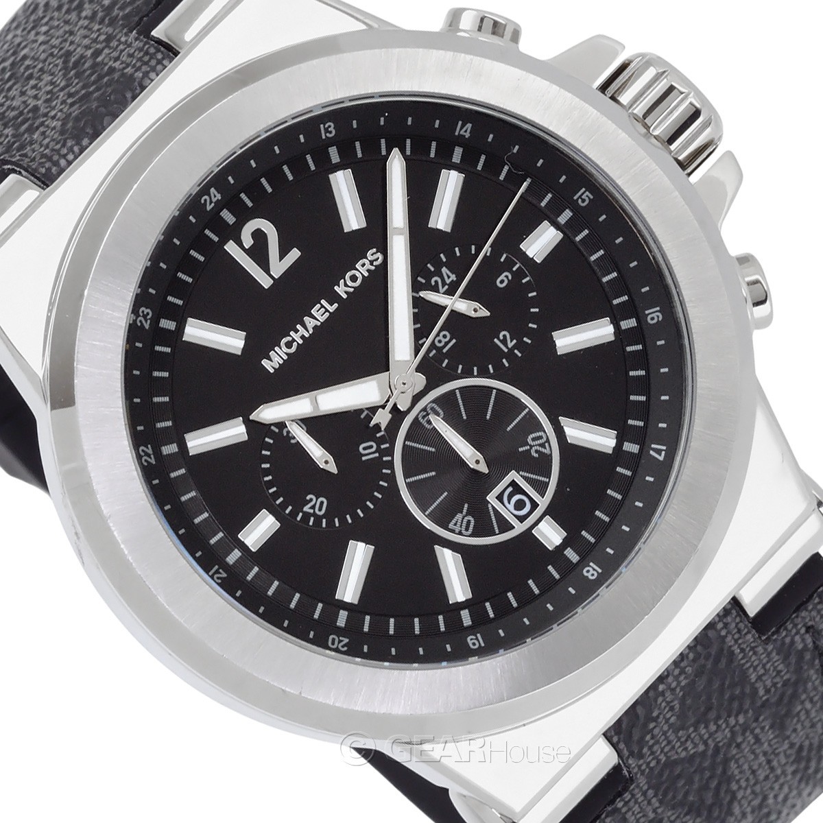 Michael Kors Dylan Mens Chronograph Watch, Black Silver, MK Logo Silicone Band