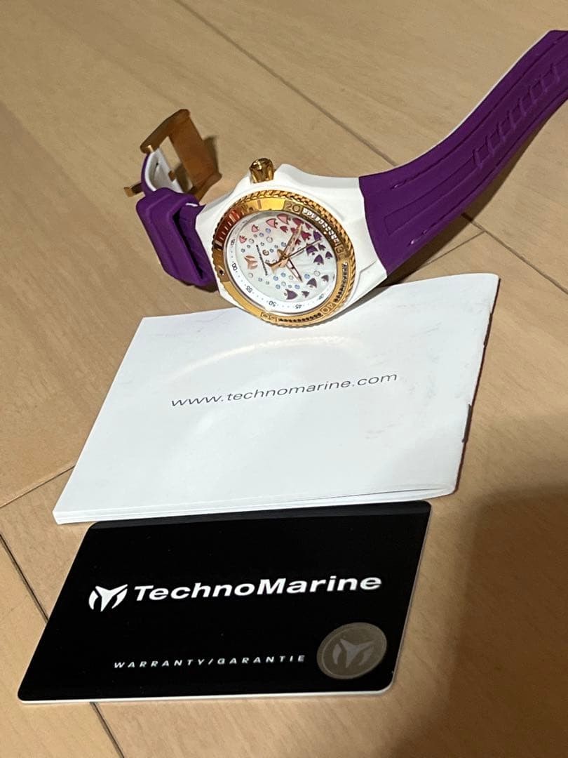 [B1M] TechnoMarine White Purple Dial Plastic Resin Strap Quartz Watch Used [w2w]