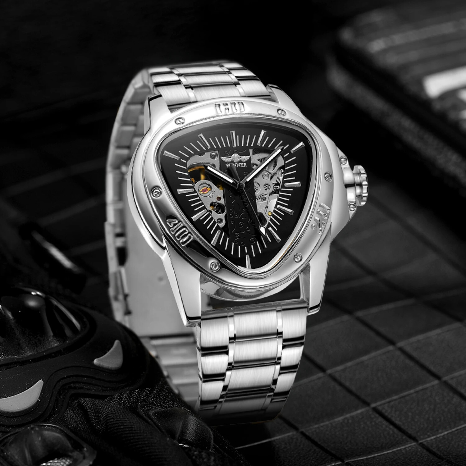 T-Winner Luminous Mens Automatic Self Wind Mechanical Watch Triangle Wrist Watch