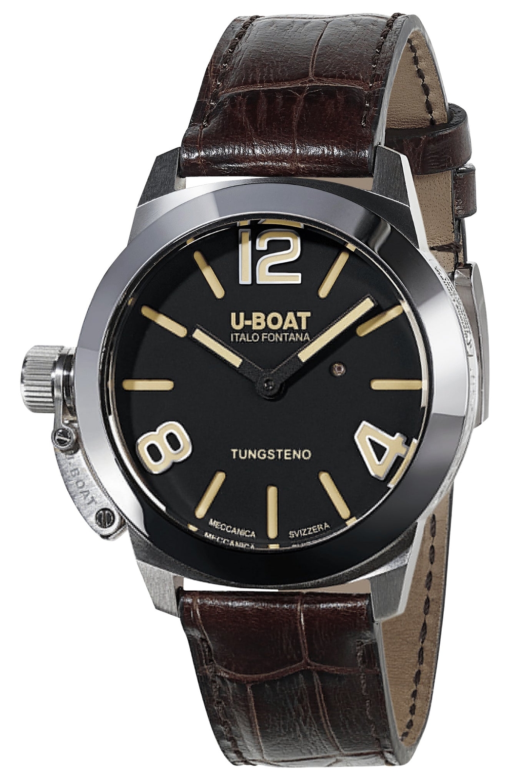 U-Boat Classico Stratos Manual Wind Steel Black Dial Leather Mens Watch 9002