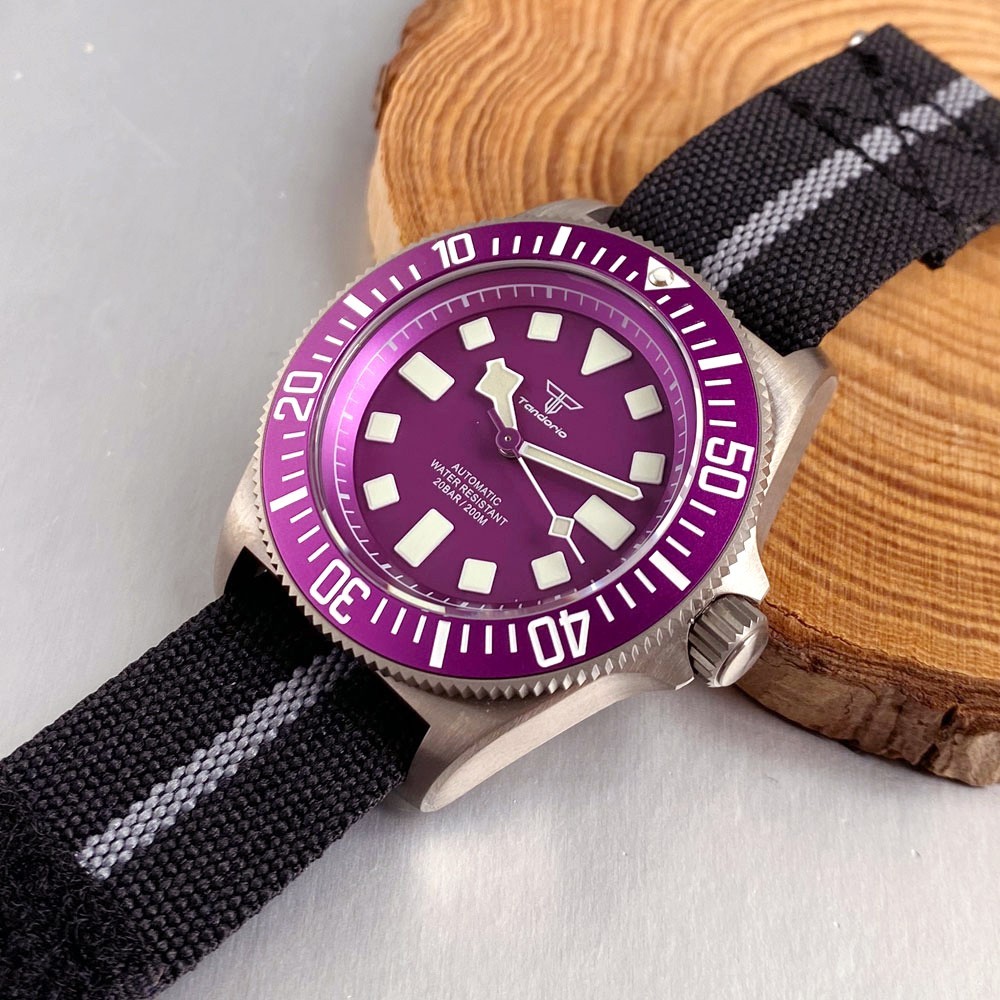 Titanium 42mm Sapphire 20ATM Purple Dial Luminous NH35A Asia 2824 Auto Men Watch