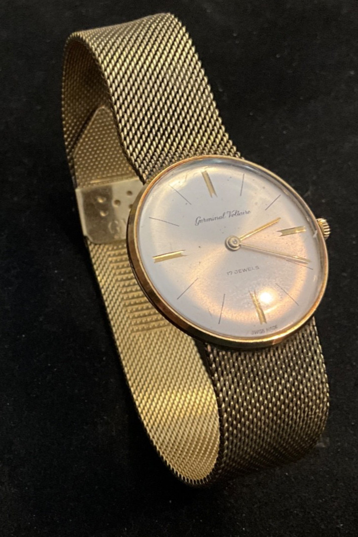 Vtg. Man’s Germinal Voltaire 17J. Swiss Watch/10MGold Plate/As-Is/Sunray Dial