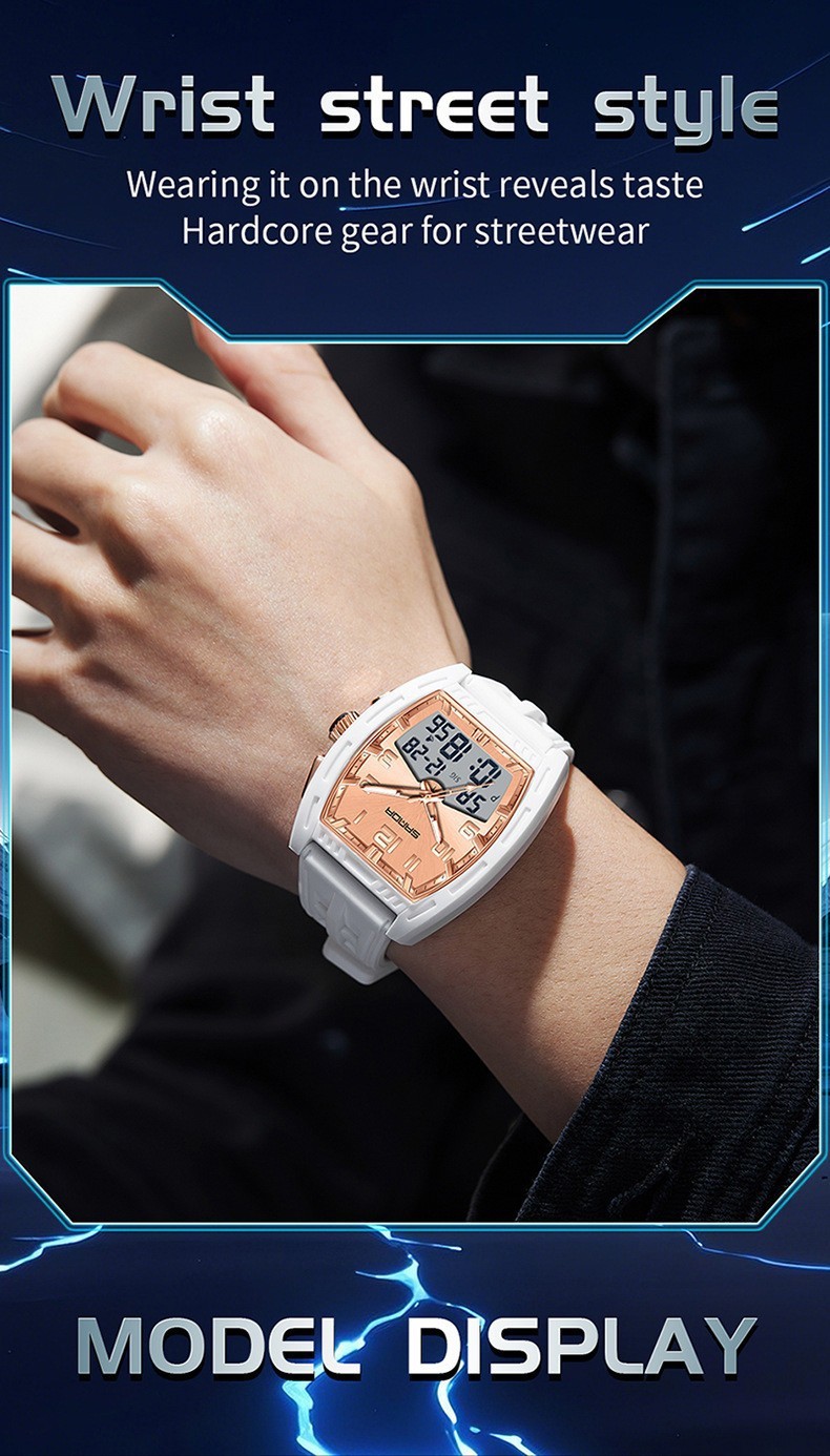 Dual display dial multifunctional sports style high waterproof quartz watch