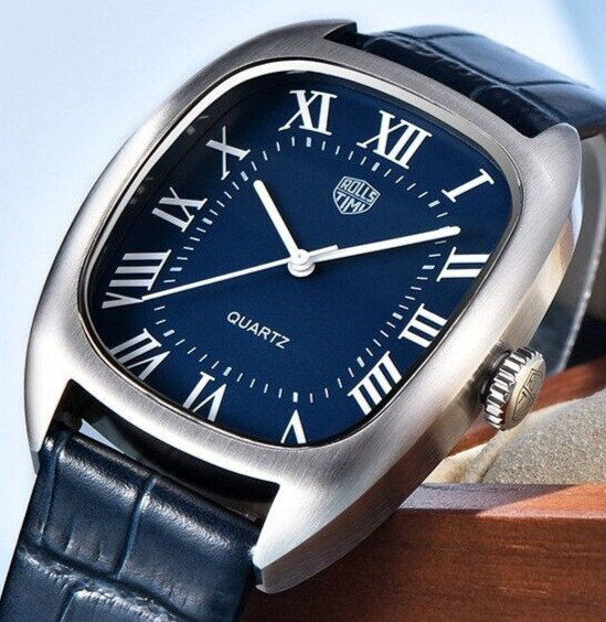 Rollstimi 7904 36mm Luxury Tonneau Dress Watch Hardex Lens 50m Seiko VH31 Quartz