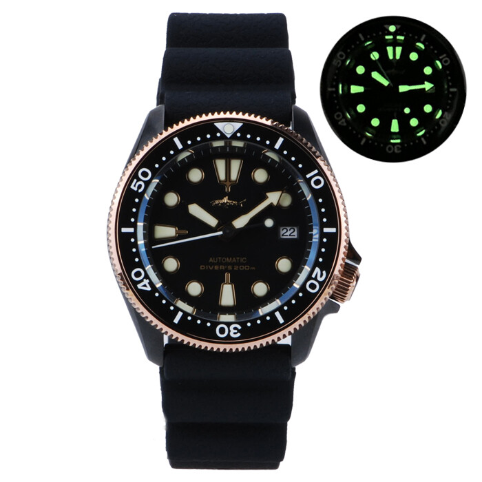 Heimdallr Sharkey SKX Rosegold Black PVD NH35 Automatic 200m Diver Watch 42mm C3
