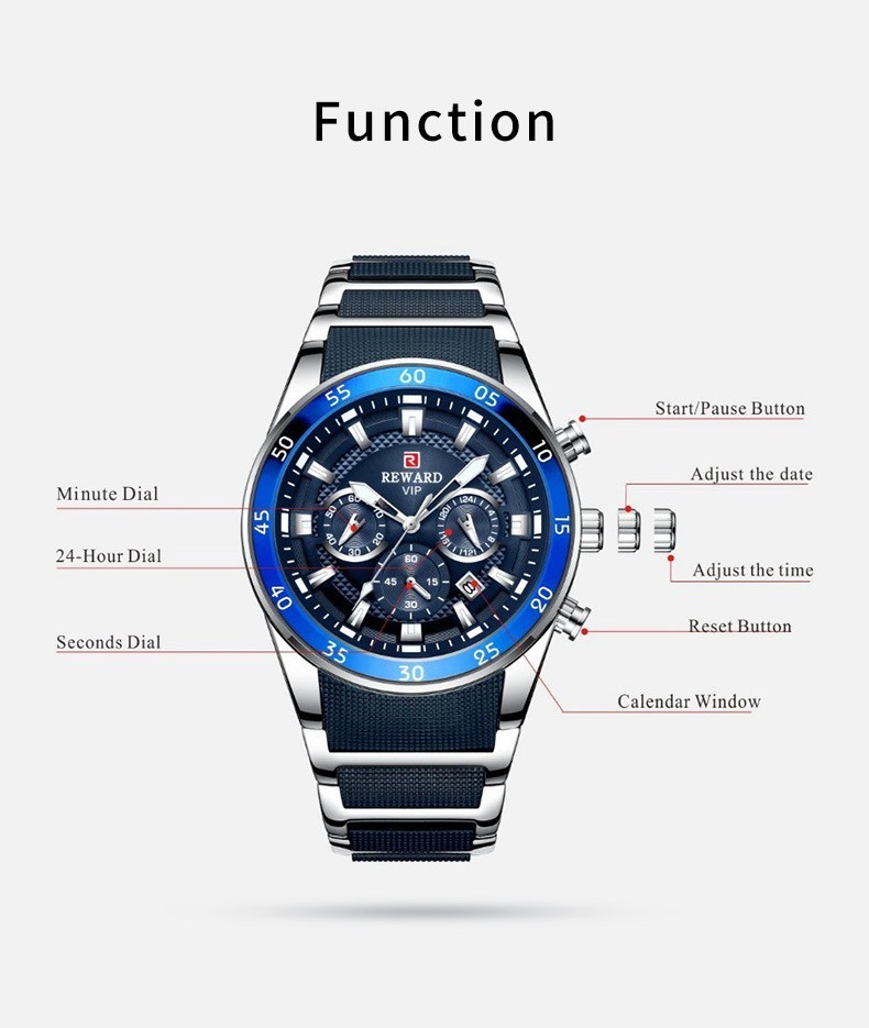 REWARD Men’s Business Multifunction Chronograph Calendar Luminous Quartz Watch