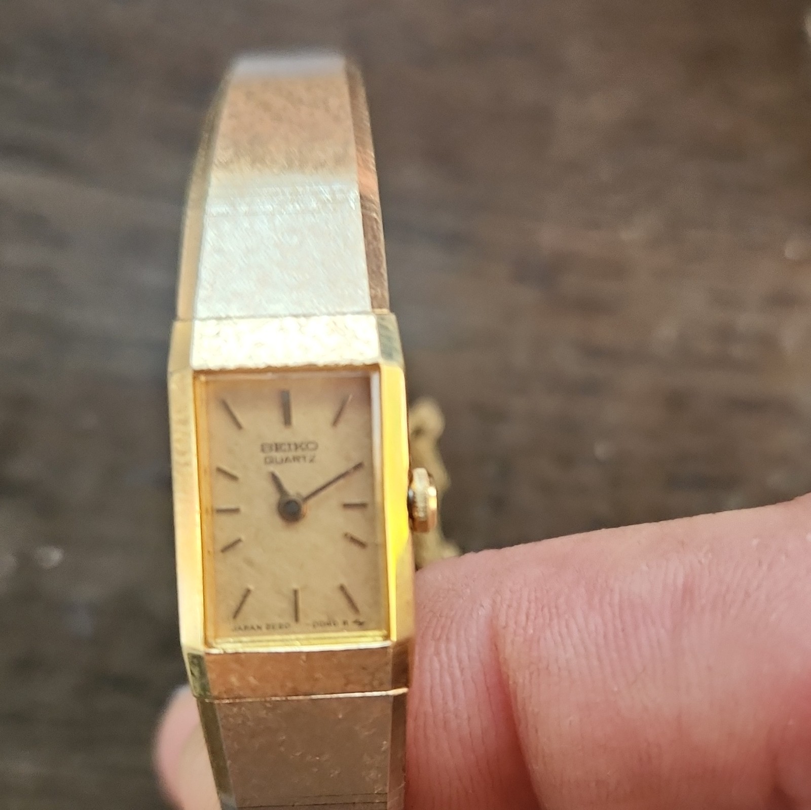 Seiko Women’s Quartz Analog Rectangle Gold Tone Metal Bracelet Stick Index Dial