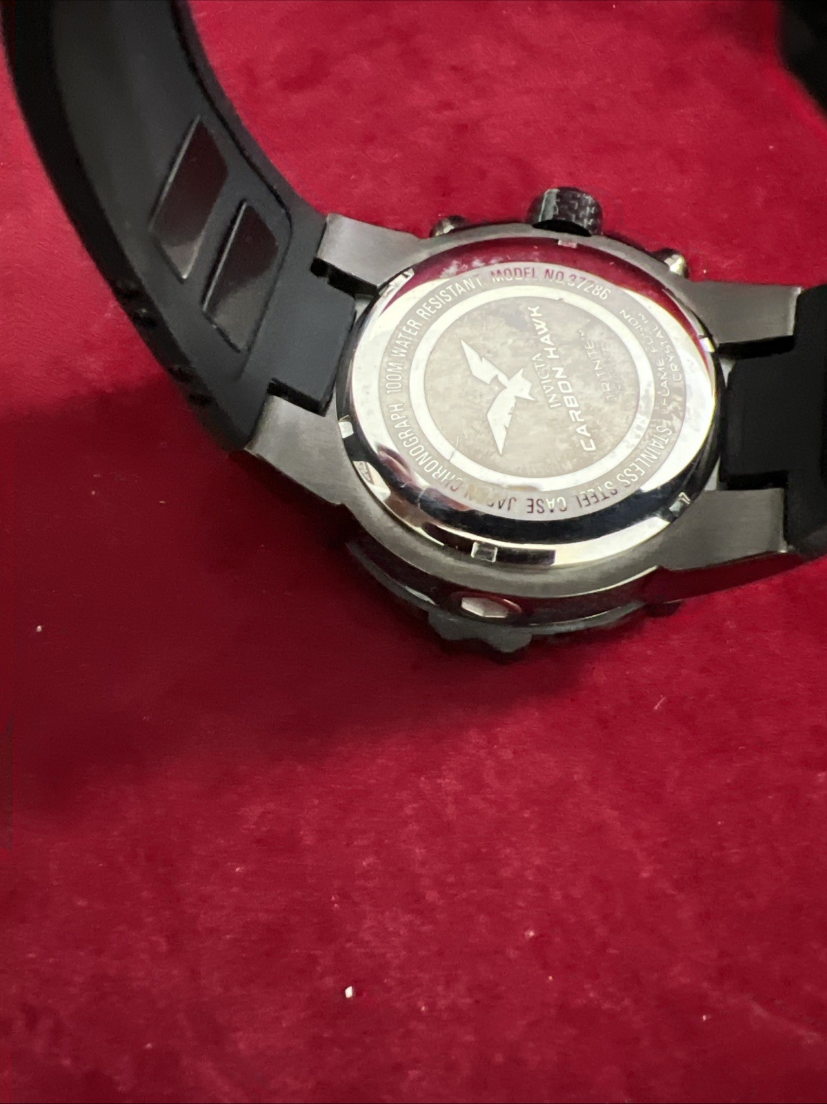 Invicta Carbon Hawk 37286 is a 54mm men’s watch with a black carbon fiber dial,