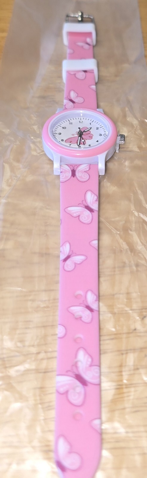 Girls Pink Butterfly Analog Wristwatch Gifts Teens Womens