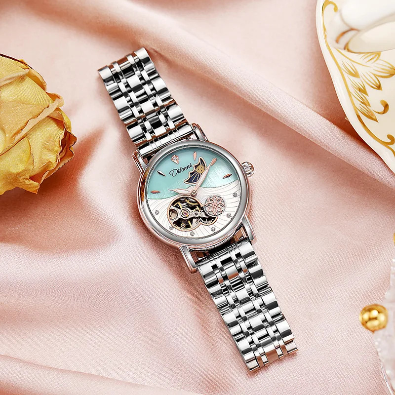 Women’s Automatic Flower Rotating Moonphase Watch Luxury Waterproof Luminous