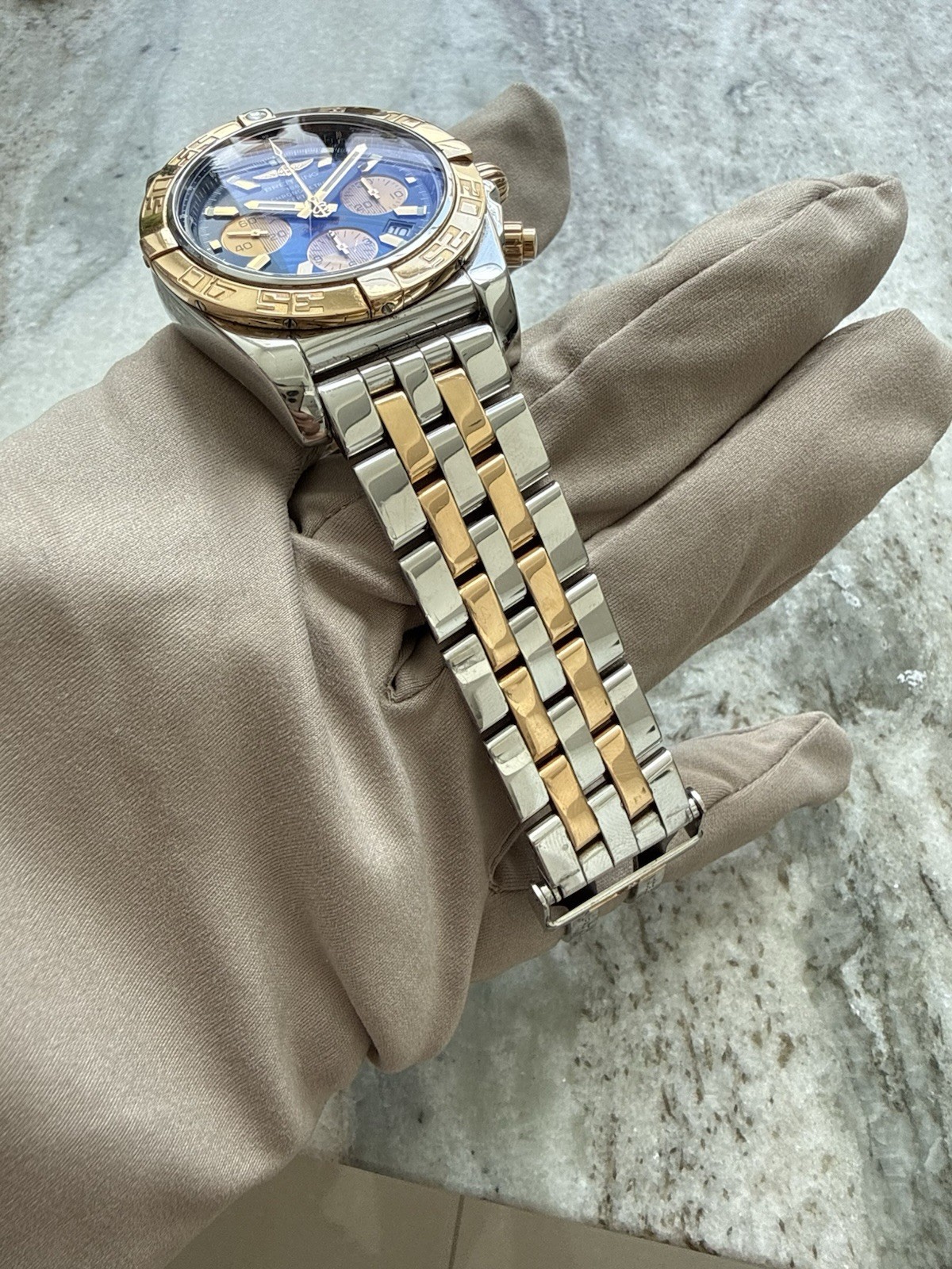 Breitling Chronomat 44 Blue Dial Chronograph CB0110 18K/Stainless Steel Watch