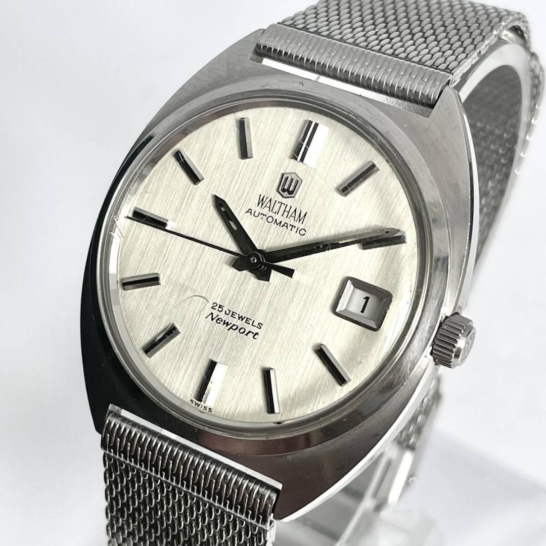 Waltham Newport Automatic 25 Jewels Silver Bracelet Watch Japan 073269