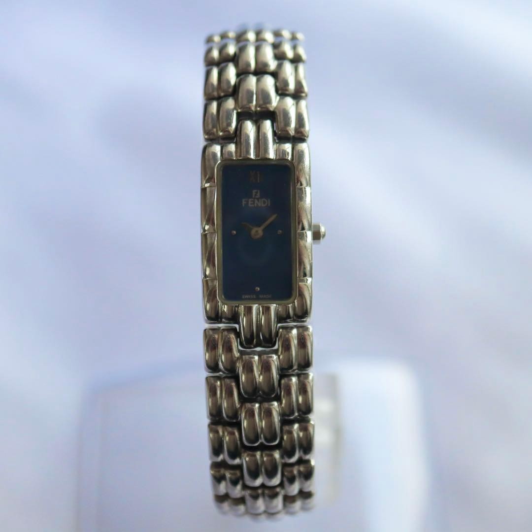 Fendi Orologi Women’s Quartz Navy Dial Silver Bracelet Watch 1413 Auth
