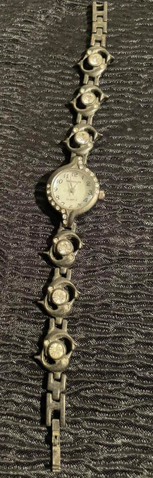 Women’s White Jeweled Versales Watch 7″ Wrist Hook Clasp Jewels Watches Dolphins