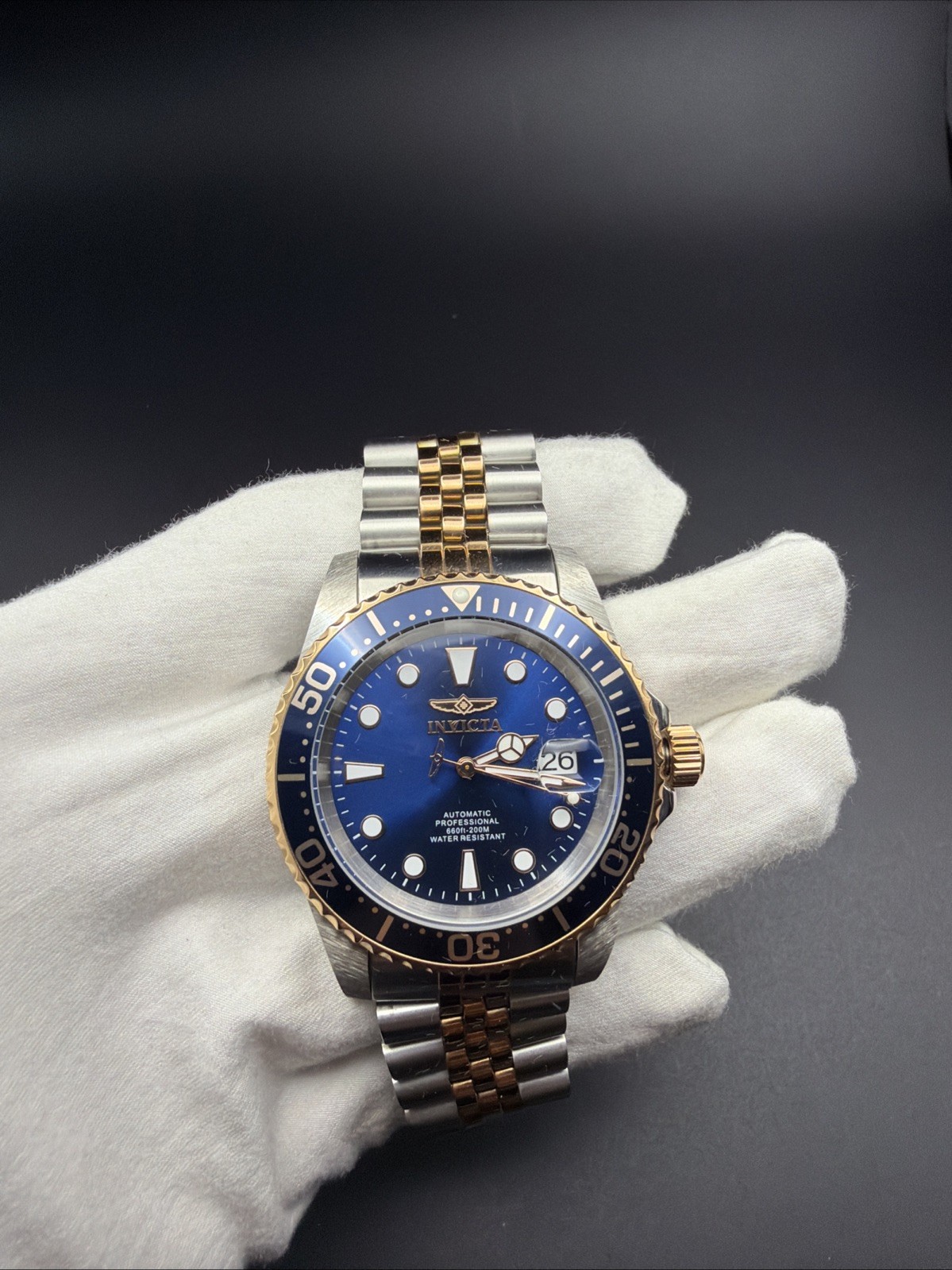 Invicta Men’s Watch Pro Diver Automatic Blue Dial Two Tone Bracelet 30098 Mint