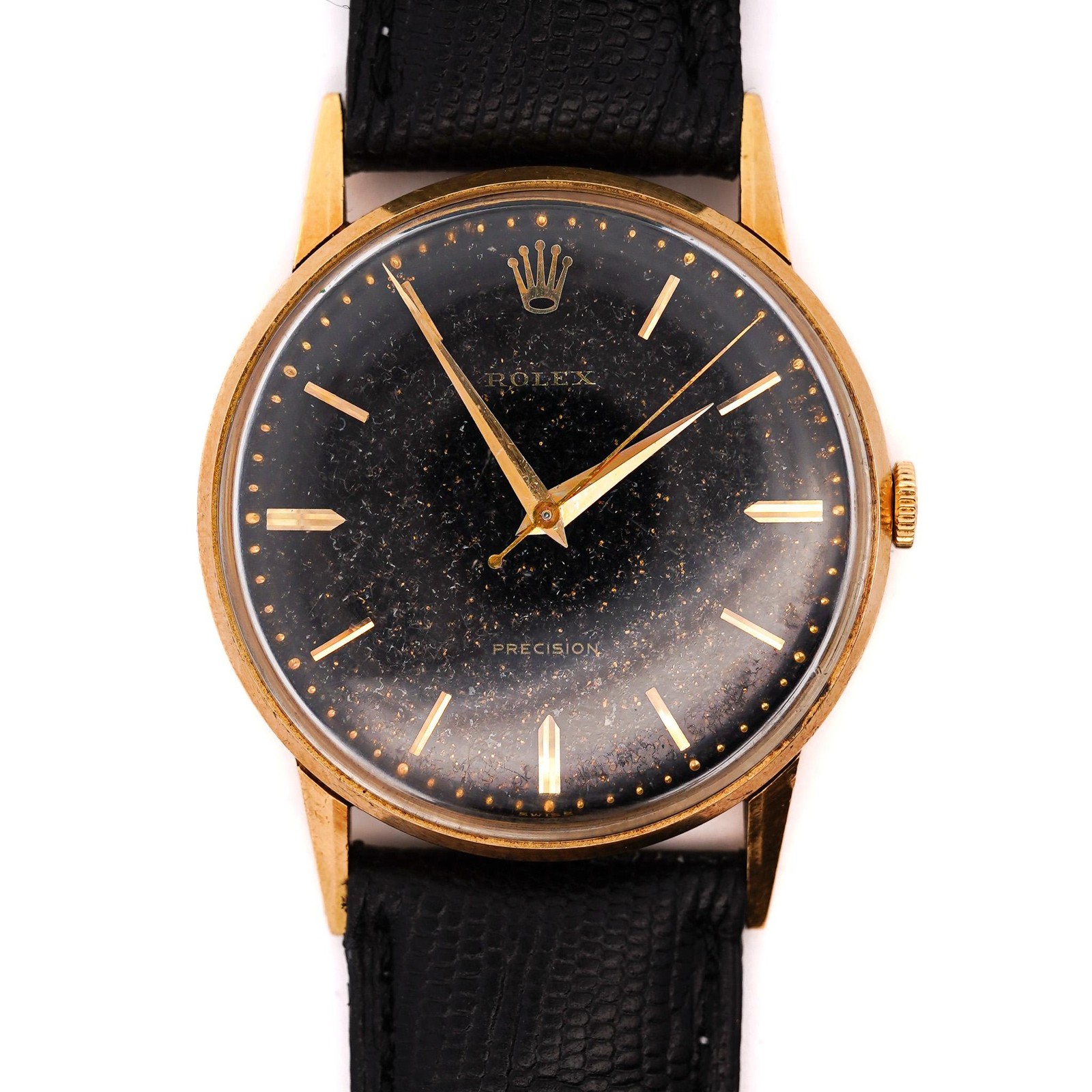 Rolex Speckled Gold Dial 33MM 18K Gold Precision Leather Watch
