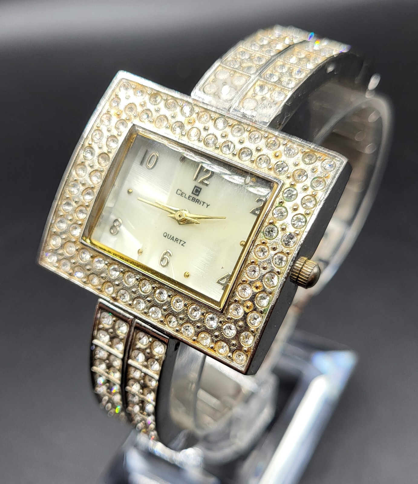 Ladies Celebrity Fashion Analog Silver Tone 28 mm Quartz Watch with Rhinestones