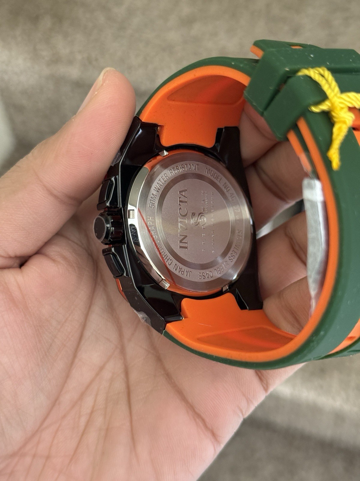 Invicta Black and Orange Chronograph Watch Mens rubber strap