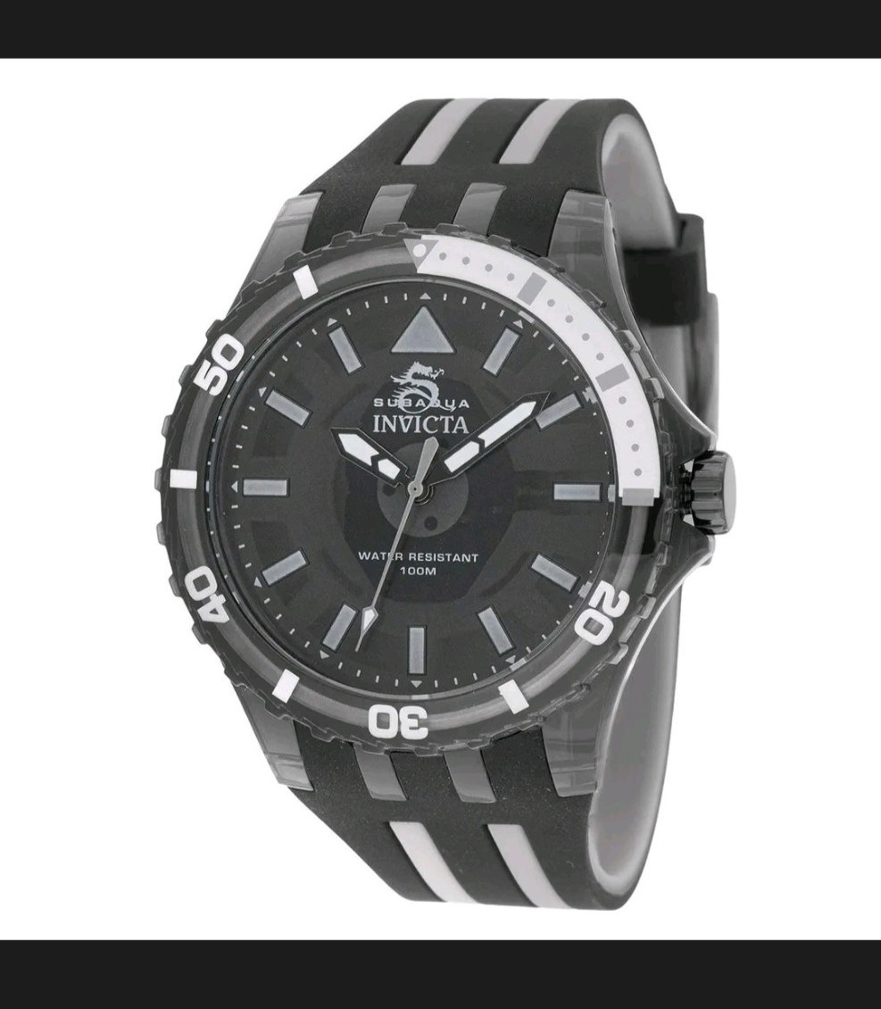 Invicta Subaqua Men’s Quartz 44-47.9mm Black Dial Silicone Strap 100m w/ Box