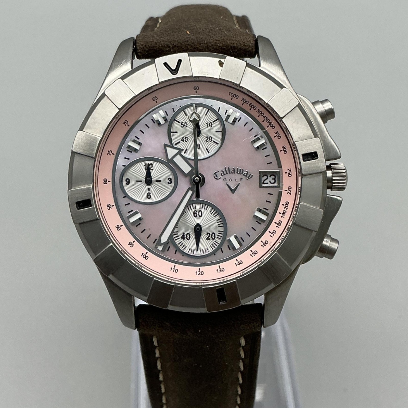 Callaway Golf CY2057 Women Watch 38mm Pink MOP Chronograph Leather New Battery