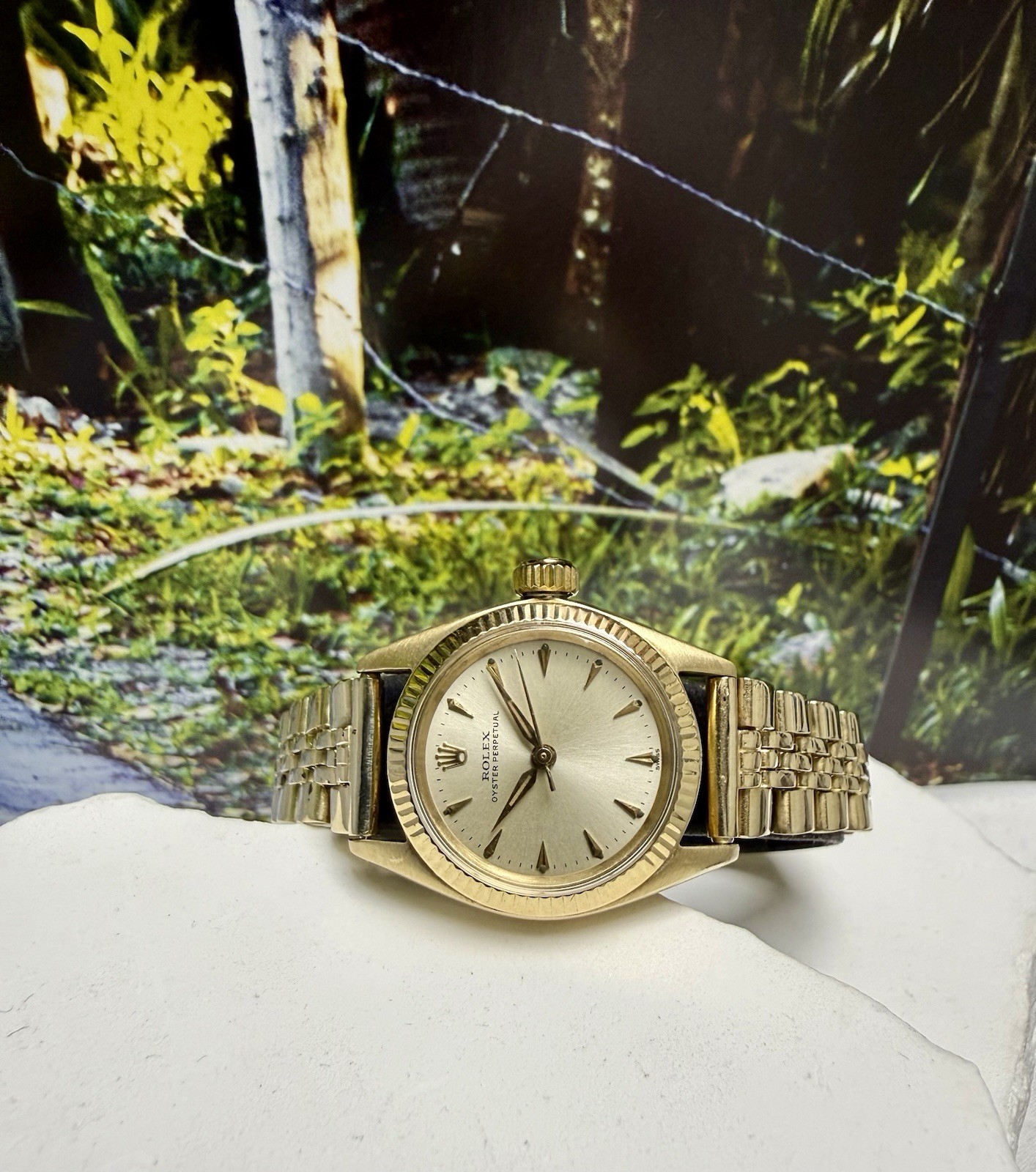 Rolex Oyster Perpetual 6619 Yellow Gold 24mm Rare Oval Link Flex USA Bracelet