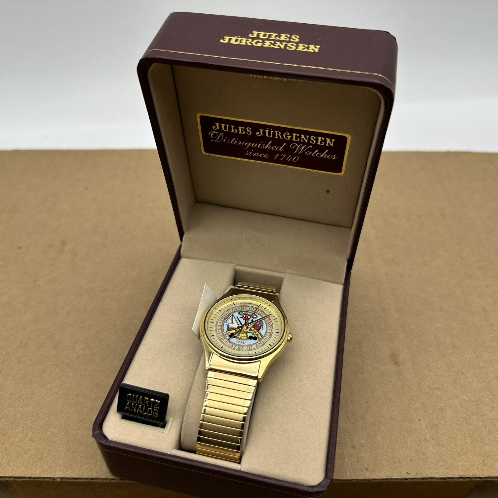VTG Jules Jurgensen Quartz Watch US Dept Of Army 7531 Men Gold Tone *NEW READ
